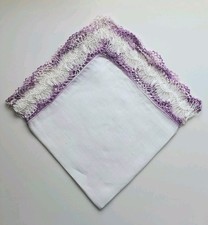 Vintage White Cotton Hankie with Wide Lavender/Purple Crochet Edge Wedding 17