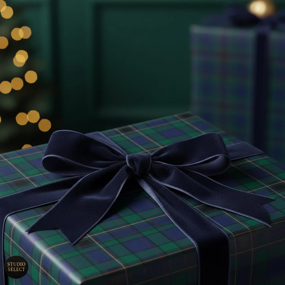 Papel de envolver tartán a cuadros - envoltura de regalo de vacaciones azul verde oscuro Foto 2 de 3