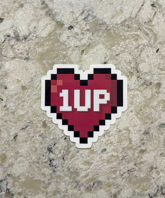 Pixel 1UP Heart Sticker l Gloss or Holographic Laminate l Waterproof Decal