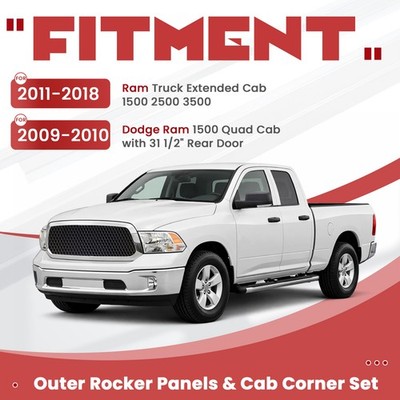 Slip-On Rocker Panels & Cab Corners For 2009-2018 Dodge Ram 1500/2500/3500 Quad Cab / Extended Cab – Unfinished Steel, Pair
