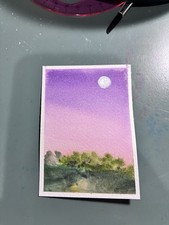 ACEO ATC  abstract landscape sunset” Miniature Watercolor  ORIGINAL  OOAK