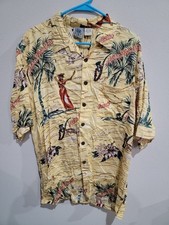 Vintage Gotcha Sport Yellow Hawaiian Rayon Button Aloha Shirt Mens L USA Made