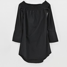 DEREK LAM Off the Shoulder Dress Size 8 Black Whimsigoth Cotton Long Sleeve