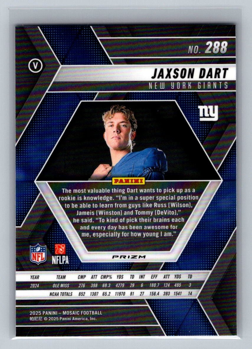 2025 Panini Mosaic Jaxson Dart RC Pink Camo Prizm Variation #288