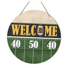 Muktoujaumai Fall Welcome Sign Front Door Decor, Fall Football Round Hanging