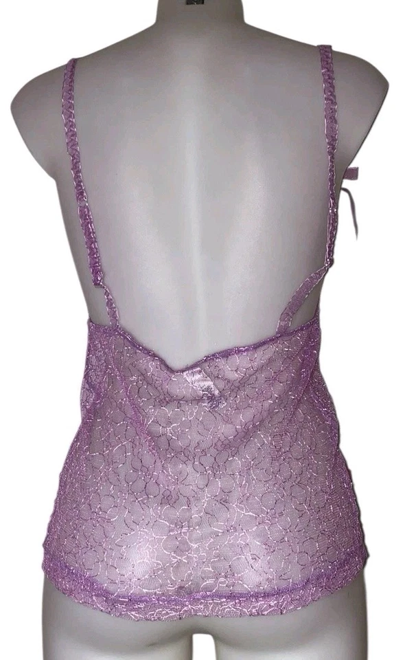 Camiseta sin mangas Y2k para mujer púrpura floral malla bordada Babydoll coqueta Kawaii talla S Foto 2 de 3