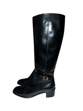 Salvatore Ferragamo Black Leather Riding Boots Block Heel Knee High IT 35 US 5