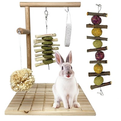 Bunny Chew Toys for Teeth Grinding, Rabbit Wooden Scratch Board Feet Pad Plat...