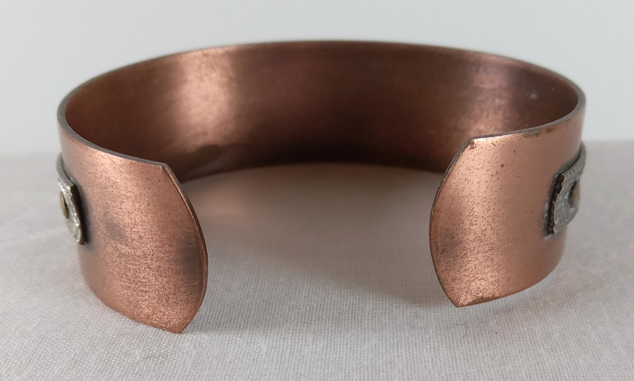 Solid copper cuff bracelet with silver tone metal… - image 6