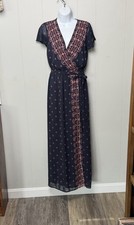 Xhilaration Women’s Blue and Pink Wrap Maxi Dress with Flutter Sleeves Size S