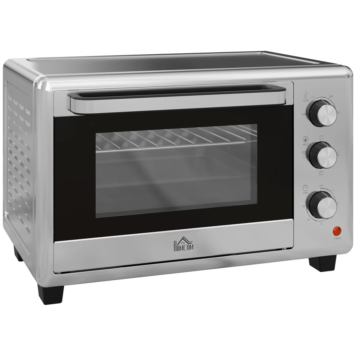 30L Silver Mini Oven, Stainless Steel & Tempered Glass, Adjustable Temp, Compact