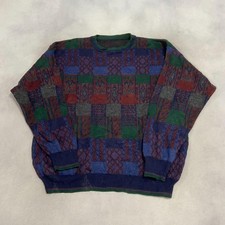 Vintage Abstract Knitted Jumper Patterned Grandad Knit Sweater Men's 2XL