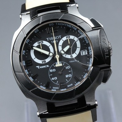 Near MINT TISSOT T-Race Chronograph T048417A Black Genuine Band Quartz 42mm Mens