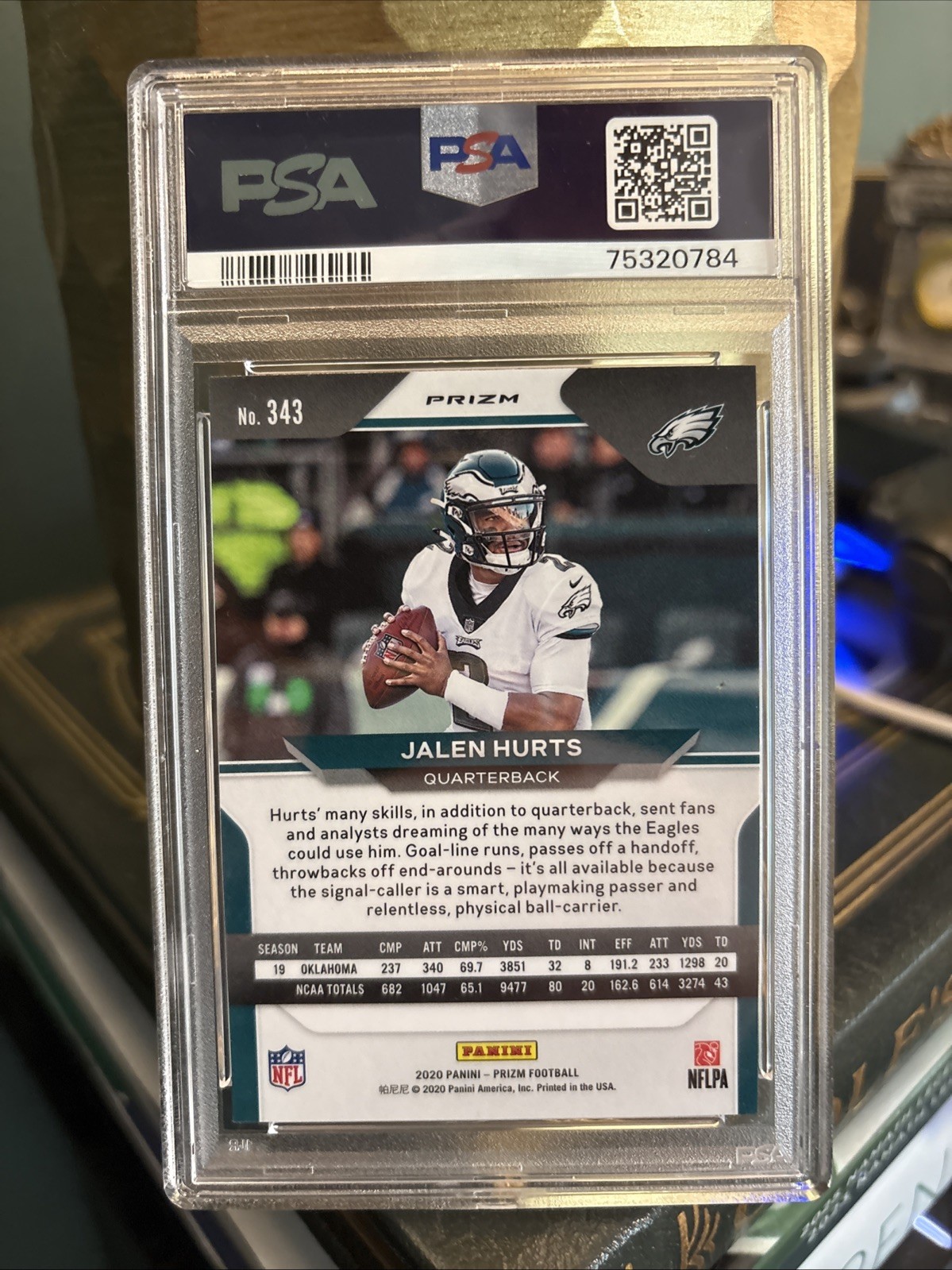 Jalen Hurts PSA 10 - 2020 Prizm #343 GREEN PRIZM Rookie RC - Philadelphia Eagles view 2