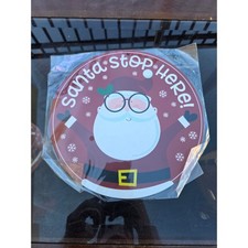 Santa Stop Here Round Wooden Christmas Sign Red Holiday Wall Decor SC LLC