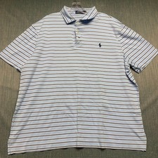 Polo Ralph Lauren Men's Polo Shirt Size XL Blue Striped Short Sleeve Cotton Top