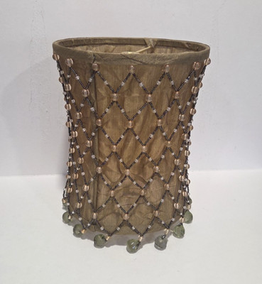 Unique Vintage Collapsible Beaded Satin Lamp Shade - MUST SEE