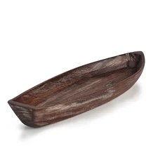Rustic Small Wooden Serving Tray, Boat Shape Decorative Tray Vintage Centerpi...