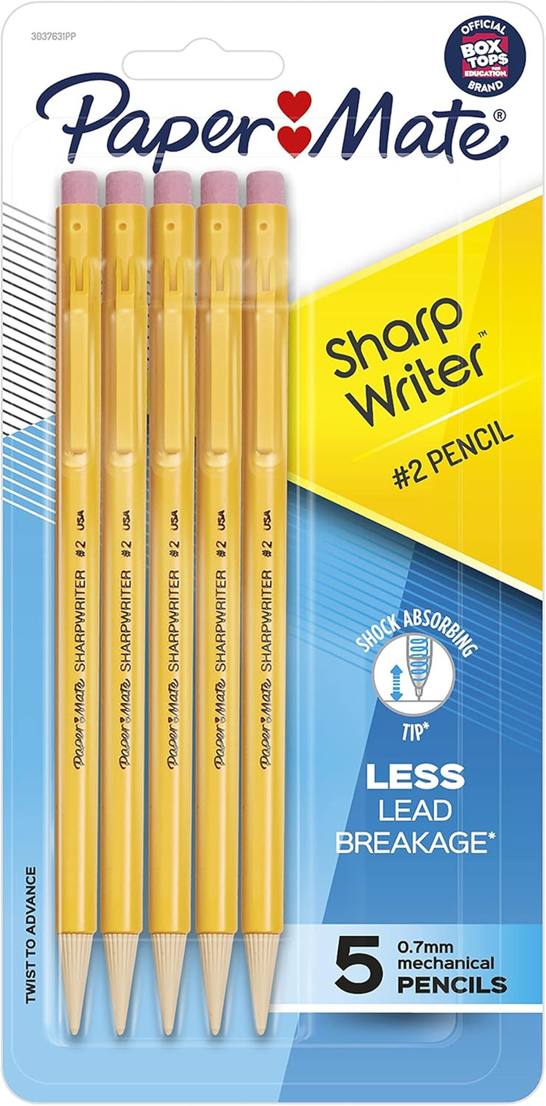 Paper Mate&reg; Sharpwriter&reg; Mechanical Pencils, 0.7 Mm, Yellow Barrel, Pack of 5 Pe