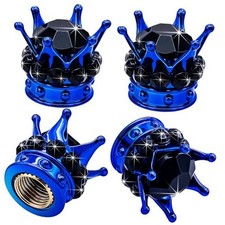 4PCS Crown Bling Tire Stem Valve Caps, Crystal Diamond Car Wheel Blue  Black