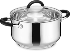 4 Quart Stockpot, Stainless Steel Pot with Visible Lid for Cooking Soup Pasta, T