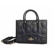 COACH Maggie Small Tote In Signature Black Leather Shoulder Bag Crossbody CY670