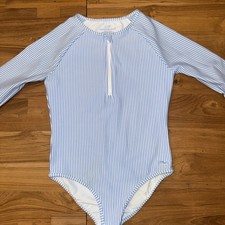 Vineyard Vines Girls Seersucker Long Sleeve Swim Suit One Piece Zip Size S 8-10