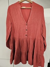 Lily Loves Red Cotton Gauze Tiered Smock Dress Size 12