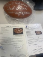 Bart Starr Autographed Inscribed Football MVP Super Bowl 1 2 Beckett JSA Letter