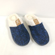Blue Marled Knit Mule Slippers with Faux Shearling Lining Size 38/39 US 7-8