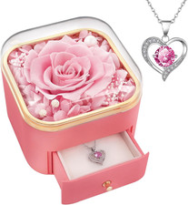 Valentines Day Gifts for Her Preserved Real Rose with Necklace Eternal Roses For