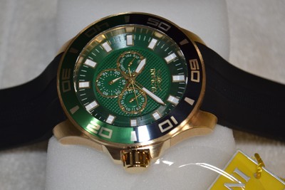 NEW 50mm INVICTA PRO DIVER BLACK GOLD & GREEN 35743 WATCH WITH 3