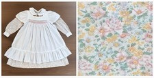 Vintage Pinafore Dress Set 6/7 Prairie Floral Long Sleeve White Smocked Ruffle