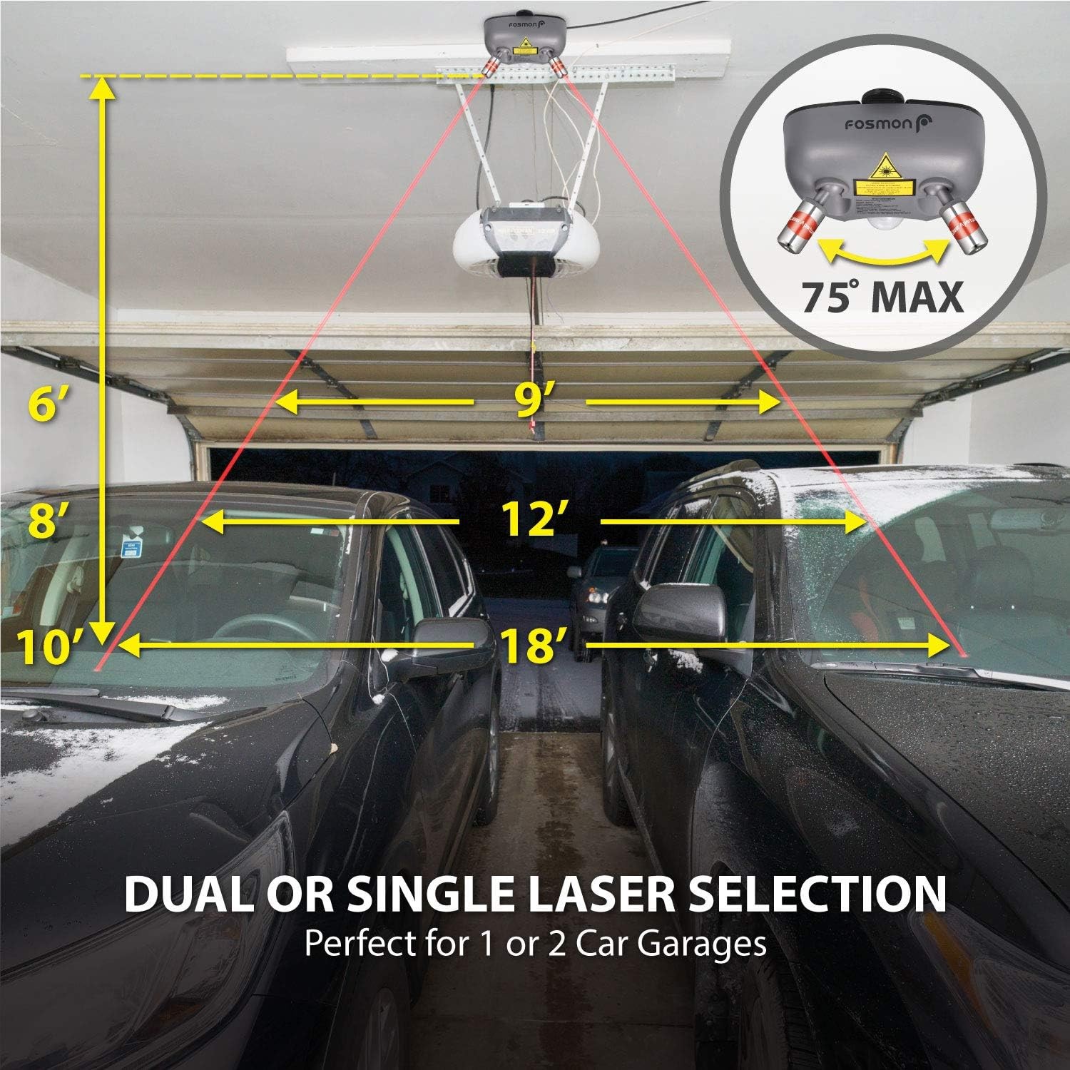Fosmon, Wider Angle Upgrade, Dual Laser Garage Parking Assist Guide System,... 