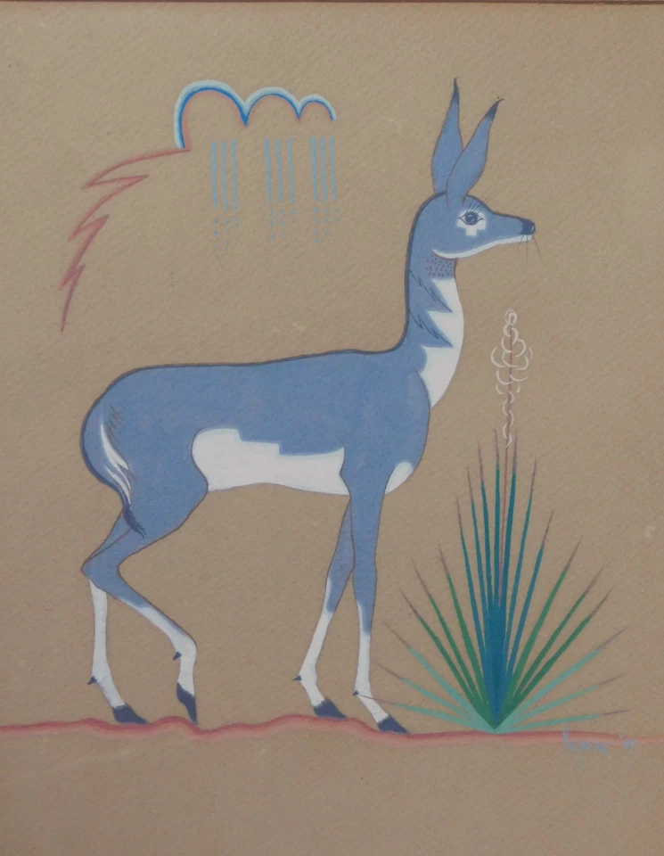 Pintura gouache original Theodore Suina firmada Ku-Pe-Ru nativo americano 1949 Foto 2 de 4