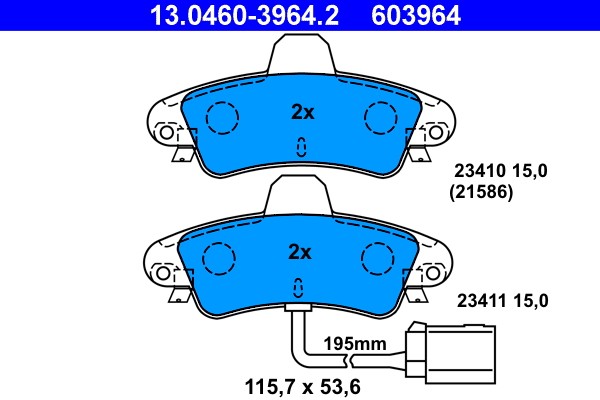 Rear ATE 13.0460-3964.2 Brake Pad Set, disc brake for FORD