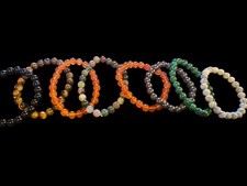 Natural Stone Bead Stretch Bracelets Set Of 10 8mm Round Crystal Heal