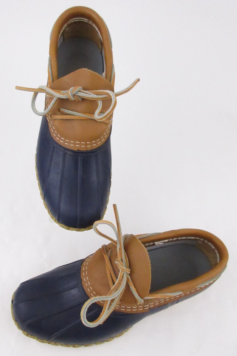 Womens The Original L.L. Bean Boots Rubber Moc Tan Navy Blue Size