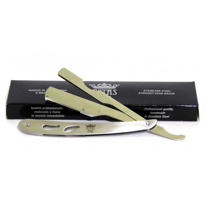 rasoio a mano libera da barba in acciaio inox mezza lama nero argento mezze lame - Immagine 3 di 4