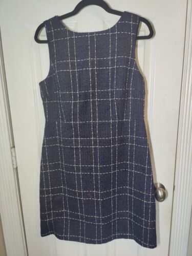 Flora Bea Navy Blue/Gold Tweed Sleeveless V-Back Knee Length Shift Dress L NWT - Picture 2 of 7
