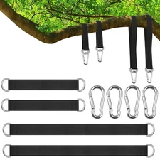 4PCS Short Tree Swing Straps Heavy Duty Carabiners Gym Hammock Pulleys
