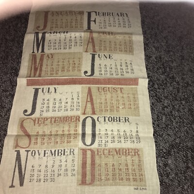 Vintage 1960 Linen Towel Calendar Months Display (Leap Year February ) |  eBay