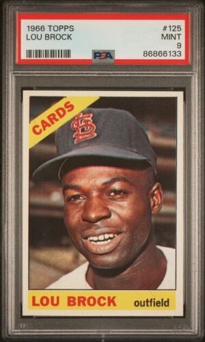 PSA 9 1966 Topps #125 Lou Brock HOF St Louis Cards AMAZING only 3 higher POP 30 - Picture 1 of 2