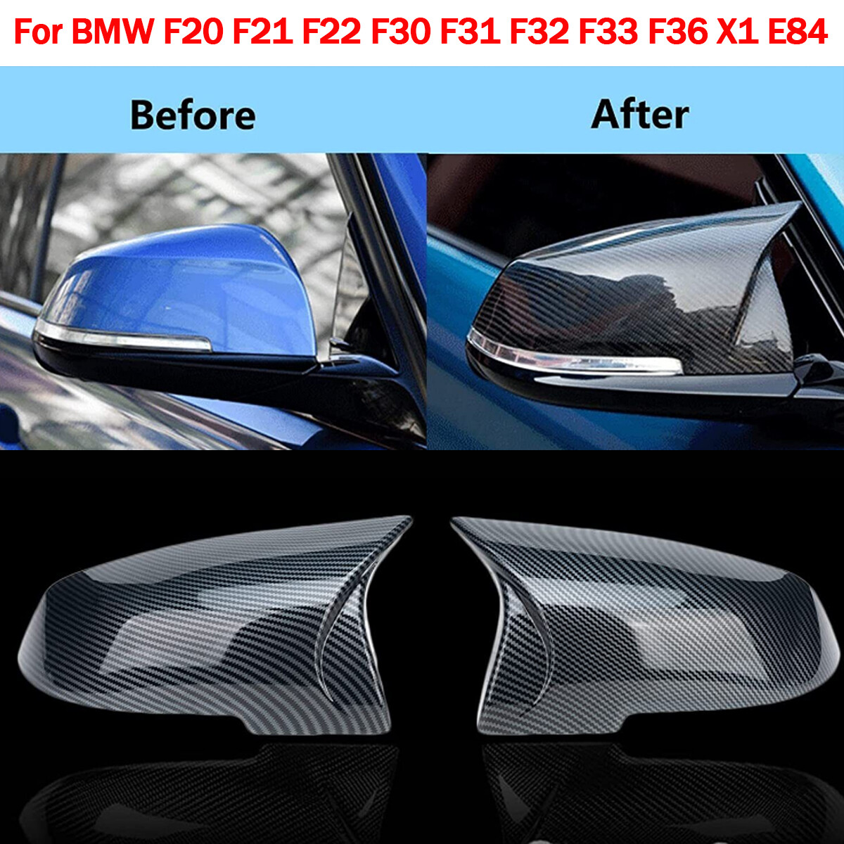 2x Carbon Fiber Wing Mirror Cover Caps For BMW F20 F21 F30 F31 F32 F33 F36 F22
