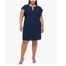 Jessica Howard Navy Dress Ruffle Sleeve Keyhole Plus Size Career 24W NEW