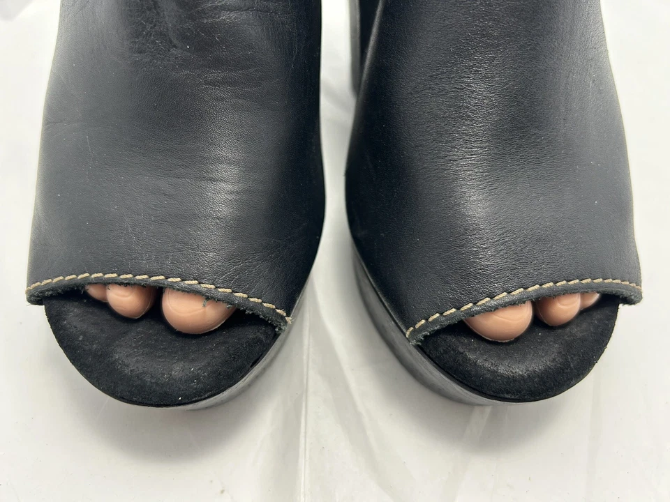 Zapatos/botines de tacón de cuña SBICCA para mujer talla 6,5 cuero negro punta abierta #O Foto 4 de 4