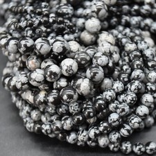 Black Obsidian (Snowflake) Round Beads - 4 6 8 10mm - 14", for Jewellery Making