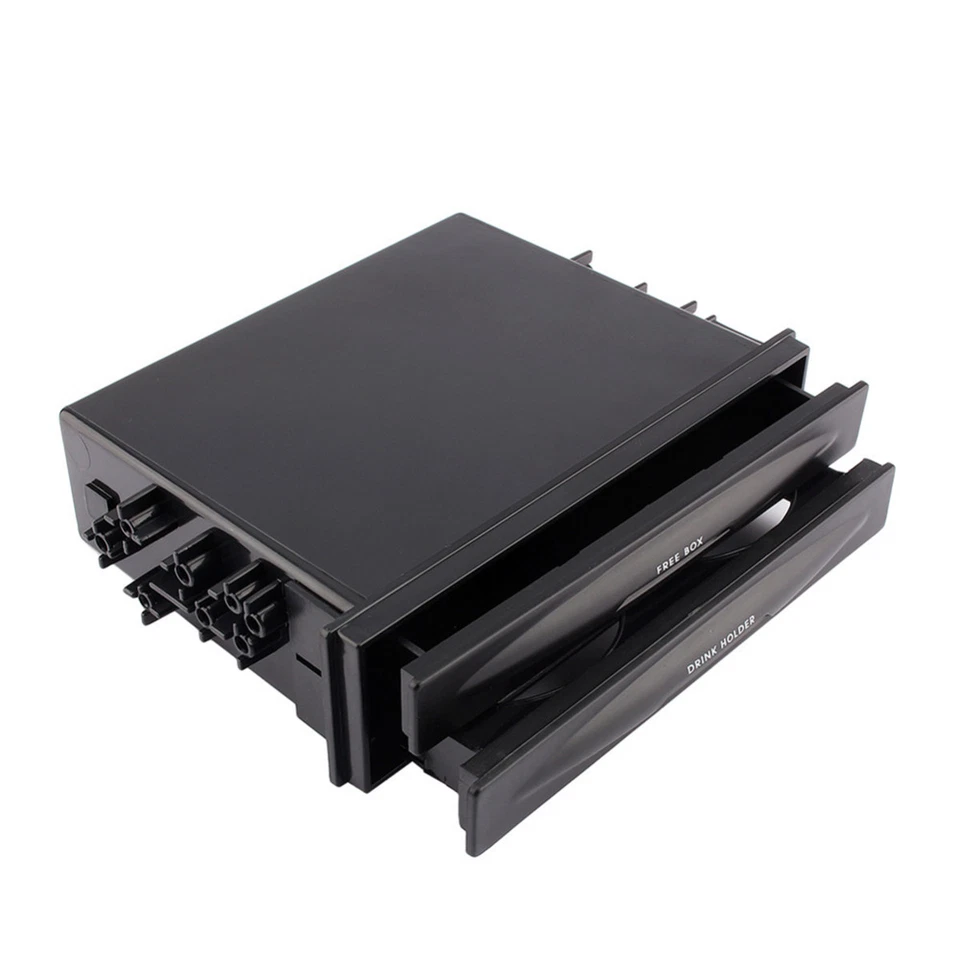 Caja de almacenamiento con portavasos de bolsillo para instalación de radio doble din negra para automóvil Foto 4 de 4
