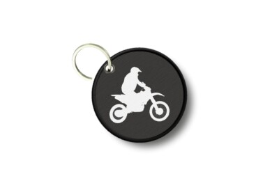 Porte-clés Rond Imprimé Double Face Motif Motocross - Tissu - Fabriqué En France