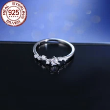 CWWZircons925 Sterling Silver CZ Round Star Diamond Ring Engagement Band Jewelry